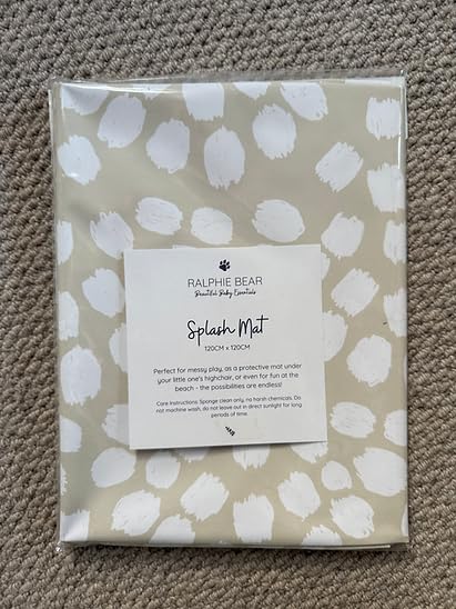 Ralphie Bear Baby & Toddler Splash Mat for Under Highchairs, Weaning, Messy Play and Crafts, Neutral Scallop Print, 120x120cm