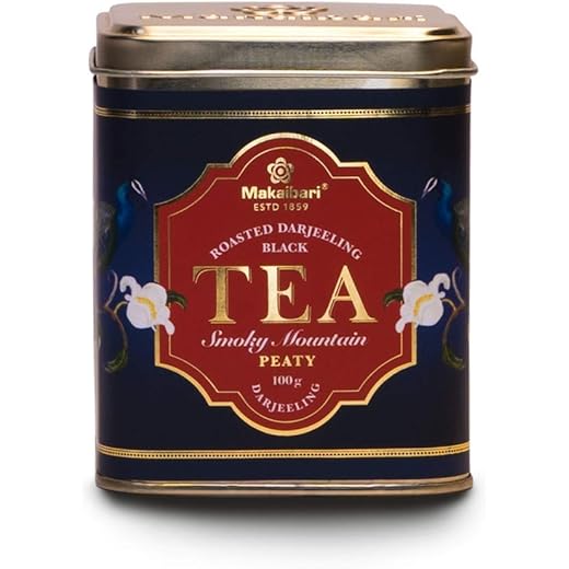 Makaibari Tea Treasures Smoky Mountain, Organic Roasted Darjeeling Loose Leaf Black Tea Tin Caddy, 100 Grams