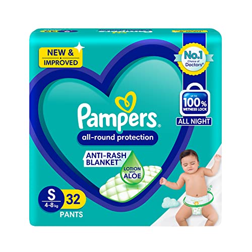 Image of Pampers All round Protection Pants, (S) 32 Count & Pampers Active Baby Taped Diapers, Small size diapers, (S) 22 count, taped style custom fit & Pampers Baby Aloe Wipes with Lid, 72 Wipes