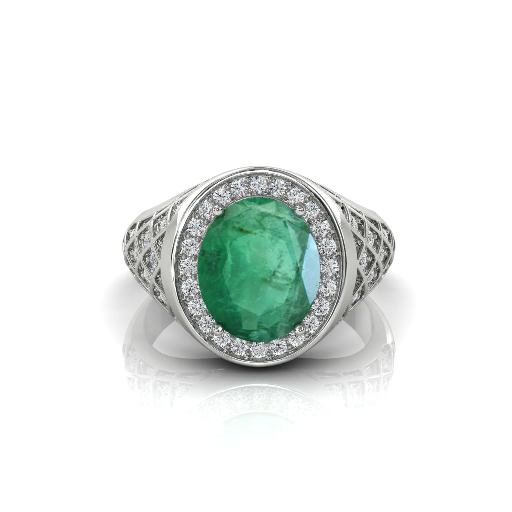 emerald ring 10.50 carat natural emerald ring silver plated adjustable ring astrological gemstone for men and women (lab - tested)with certificate