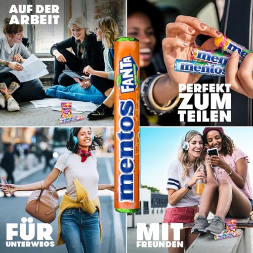 Mentos Fanta Dragees, Frucht-Bonbons mit Original Fanta-Flavour, Kaubonbons mit fruchtigem Orangen-Limonaden Geschmack, Süßigkeiten Multipack (40 Rollen), vegan