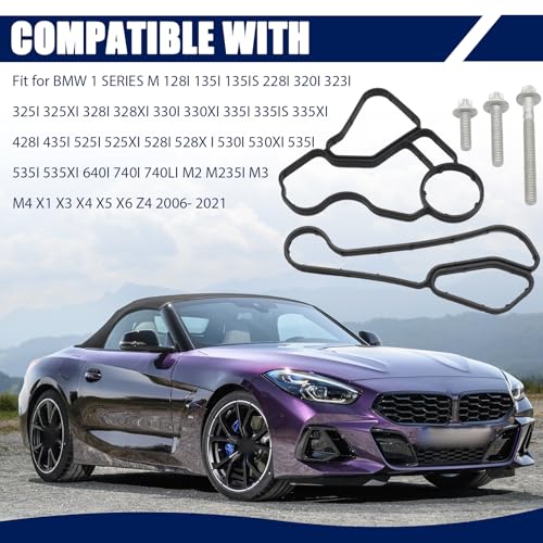 Image of Oil Filter Housing Gasket Oil Filter Housing Bolt Seal Kit Compatible with BMW 1 SERIES M 128i 135i 323i 325xi 328i 328xi 330i 330xi 335i 530i 535i M2 X4 X5 X6 Z4,Replace for 11428637821 11428637820