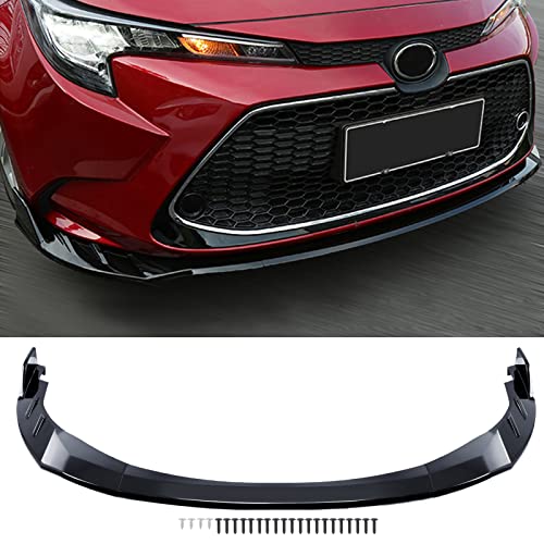 Fits Toyota Corolla 2019 2020 2021 2022 Front Bumper Lip Body Kit Spoiler 1 Set, Shiny Black