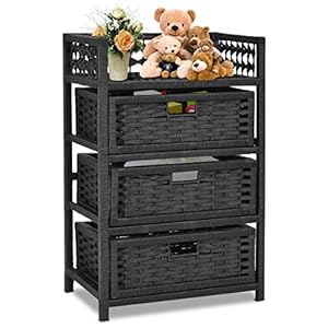 COSTWAY Ladekast opslageenheid plank met 3 papier touw rieten manden, opslag ladekast voor woonkamer, eetkamer, badkamer…