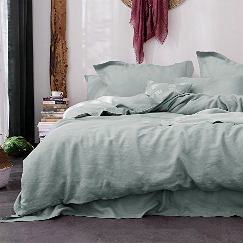 Merryfeel Linen Duvet Cover Set,100% French Linen Duvet Cover Set,Luxury Bedding Set- Full/Queen - Aqua - Thumbnail 2