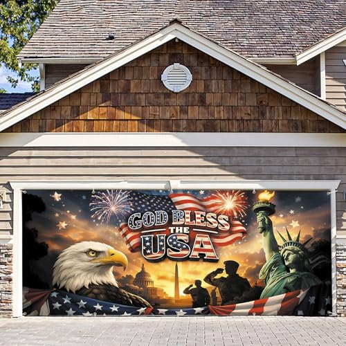 7 * 16FT Eagle flag God Bless The USA Garage Door Cover Decorations Independence Day Garage Door Banner for Outdoor Indoor Patriot Party Photography Backdrop