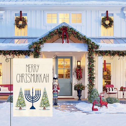 Drapeau de jardin vertical anti-décoloration Menorah double face hiver 30x45cm - 4