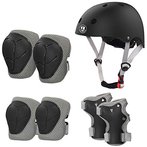 LANOVAGEAR Casco Infantil Set de Protección Casco Ajustable Rodilleras, Coderas y Muñequeras para Patinar Ciclismo Monopatín y Deportes Extremos (Negro, S)