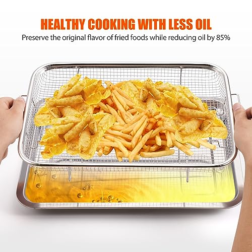 Image of Air Fryer Basket for Oven 18.7 inchx12.8 inch, 2 Pack Extra Large Air Fryer Basket and Tray Stainless Steel Oven Air Fryer Pan Rack for Cooking Baking and Broiling