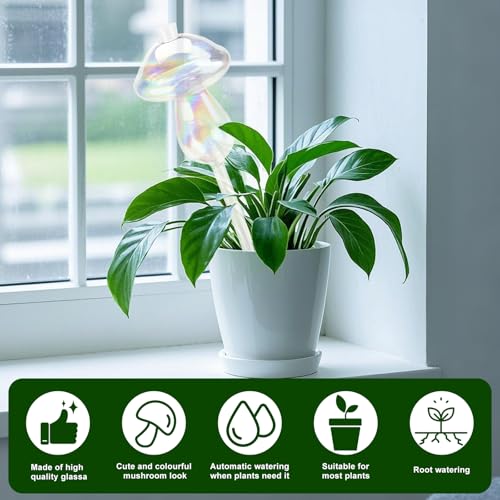 KXVXXV Bewässerungskugeln Wasserspender Pflanzen Bewässerung Zimmerpflanzen 4 Stück Glas Bunte Selbstbewässerung mit 10 Pflanzenetiketten für Garten, Balkon, Topfpflanzen, Blumen