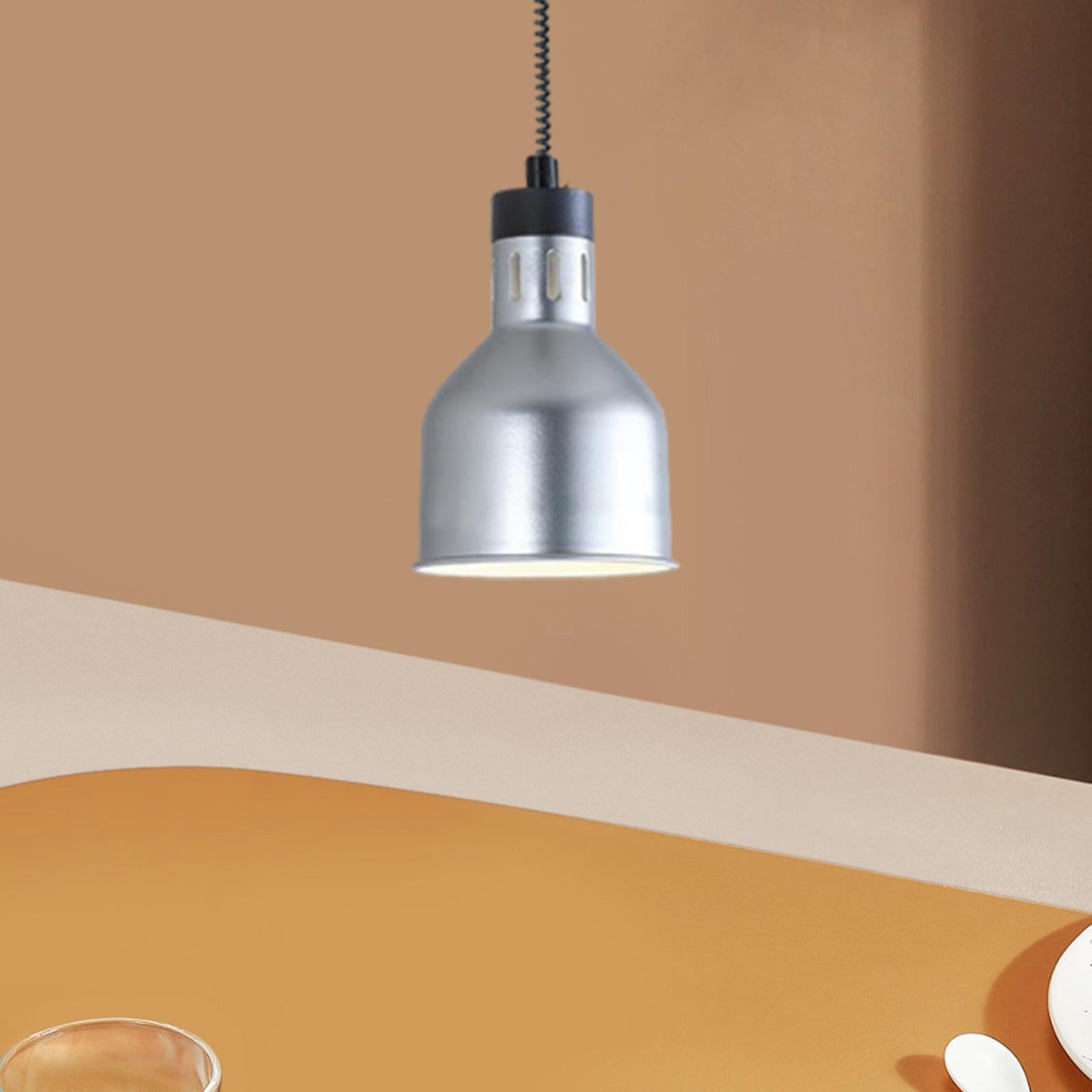 MagiDeal Lampe chauffante rétractable suspendue, lampe chauffante pour aliments, lampe chauffante pour buffet, lampe chauffante pour buffet, longueur réglable, Argent A