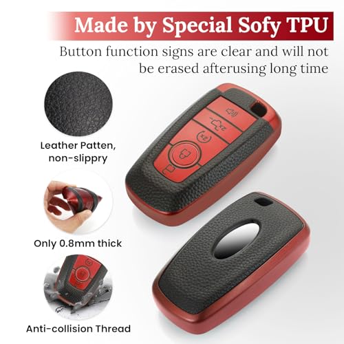 Image of Key Fob Cover for Ford, Braided Loop Keychain Accessory, Red