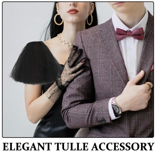 LUOZZY Black Tulle Bridal Shawl with Detachable Puff Sleeves Lace Trim for Wedding Performance Bride Accessories 7