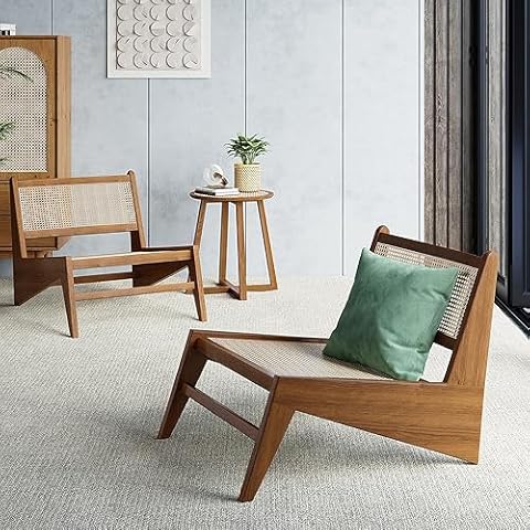 Homary Japandi Walnut Rattan Lounge Chair Cover