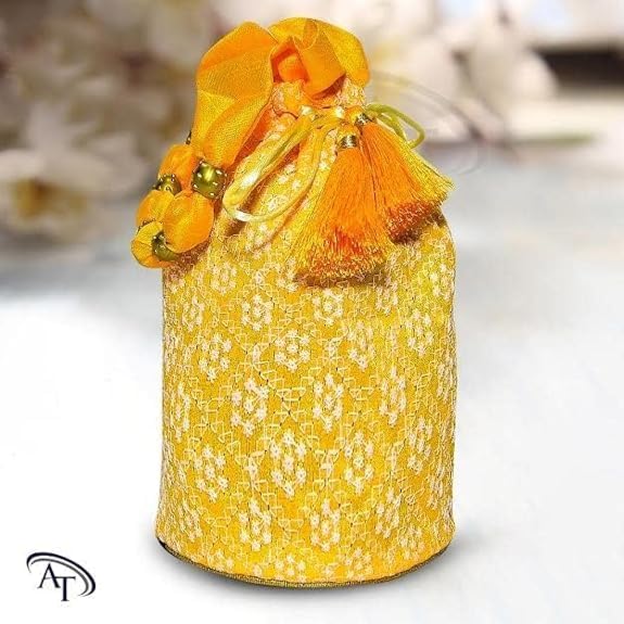 Image of Women Potli Bags | Zari Embroidered Silk With Drawstring | Traditional Return Gifts for Mehandi, Haldi, Baby Shower, Wedding, Sangeet, Seemantham