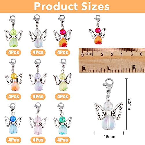 SUPERFINDINGS 36pcs 9 Colors Guardian Angel Charms Colorful Fairy Dangle Pendants Acrylic Angel Wing Charms with Lobster Clasps for DIY Jewelry Making Findings Crafts Supplies - Image 2