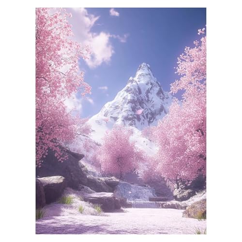 数字油絵 スノーマウンテン 数字塗り絵画 手芸キット 桜 ペイントバイナンバー 手作りキット 子供 初心者 と アクリル絵の具 と ブラシ キャンバス 30 x 40 CM Paint by numbers のために そして自宅 壁飾り ギフト 女性 mo