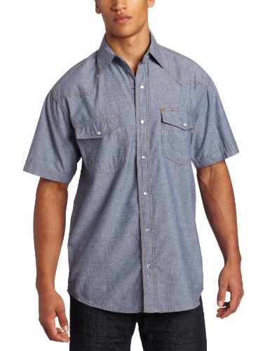 Key Apparel mens Key Apparel Pre-washed Blue Chambray Western Snap Short Sleeve button down shirts, Blue Chambray, XX-Large Tall US