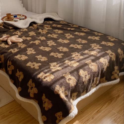HOKMAH Cute Bear Fleece Thick Warm Blanket for Winter, Kawaii Bear Sherpa Throw Blanket for Sofa, Cozy Luxury Plush Bed Blankets (Brown,60x80)