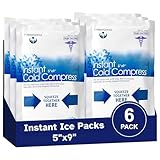 Instant Ice Packs for Injuries (5" x 9") - 6 Pack of Disposable Cold Compress Ice Packs for Sprains, Strains, Contusions, Minor Burns, Toothaches, and More