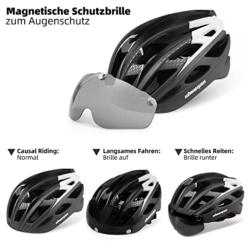 Herren- und Damen-Fahrradhelm von Shinmax mit LED-Licht und Visier