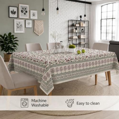 Image of STITCHNEST Cotton Slub Table Cover for 6 Seater Dining Table|54 x 78 Inches, Digitally Printed|Durable, Washable & Fade-Resistant Fabric