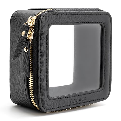 Aveniee Clear Makeup Bag Small, Mini Travel Toiletry Bag Cosmetic Bags TSA Approved, Clear Makeup Case Pouch with Zipper, Car Organizer Essentials for Women Men,Black