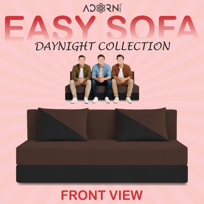 Image of Adorn India Easy Desmond 3 Seater Sofa Cum Bed 5 x 6 (Brown & Black) (1 Year Warranty)