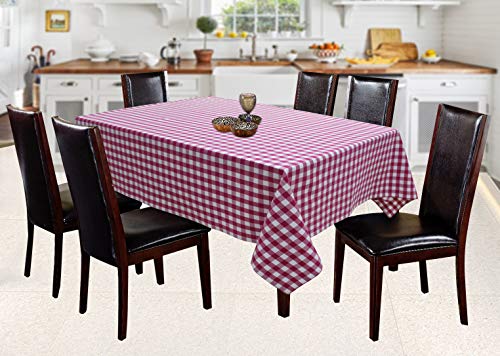 Image of AIRWILL 100% Cotton Checkered Pattern 6 Seater Rectangle Table Cover Sized, 56x71 inches (Pink, Pack of 1)