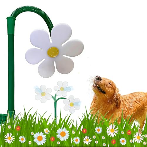 Fidesoni Crazy Daisy Sprinkler - 360 Rotating Dancing Crazy Daisy Water Sprinkler for Lawn Garden Funny Sunflower Water Sprinklers for Dogs Outdoor Play Irrigation Tool for Yard Watering - White