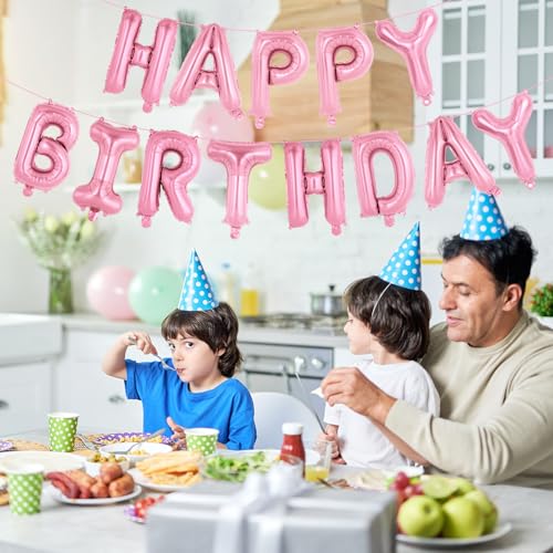 Image of 65 Pcs Pink Happy Birthday Balloons, 2 Sets A-Z Pink Letters Foil Balloons,16 Inch Personalized Name Happy Birthday Banners for Wedding Baby Shower Anniversary Party Decorations