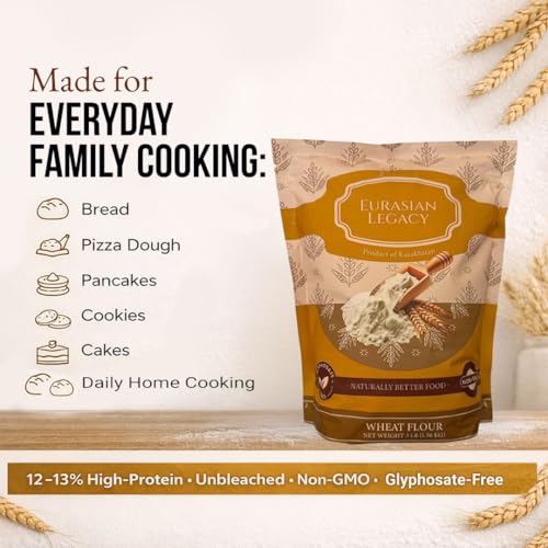 Image of Eurasian Legacy Imported Lab-Tested Glyphosate-Free Wheat Flour, High-Protein, Unbleached, Non-GMO, for Bread, Sourdough & All-Purpose Baking, 3 lb
