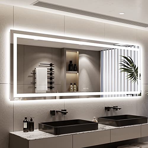 Image of 96x36 Inch LED Bathroom Mirror with Lights Front and Backlit Lighted Vanity Mirror for Bathroom Wall with 3 Colors Dimmable Anti-Fog Memory Shatter-Proof IP54 Waterproof Horizontal /Vertical