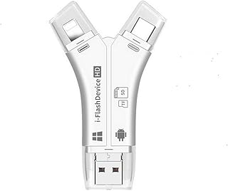 4 in 1 SD Game Trail Camera SD Card Reader and Viewer, OTG TF Card Reader USB Type-C Lightning, Portable Memory Micro SD Card Reader with 2.0 Connector for PC, iPhone, iPad, Android Phones (White)