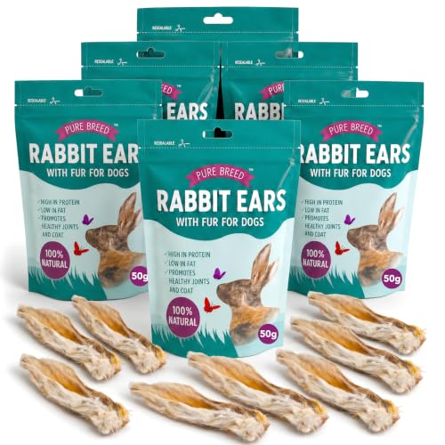 Pure Breed 300g Rabbit Ears With Fur For Dogs - Natural Dog Treats 6pk
