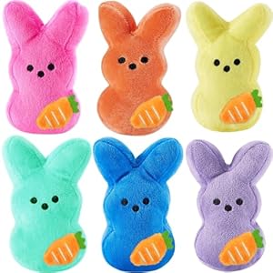 6Pcs New Upgrade Easter Bunny Plush Easter Rabbit with Carrot Stuffed Animals Adorable Easter Basket Easter Bunny Decorations for Kids Multicolored