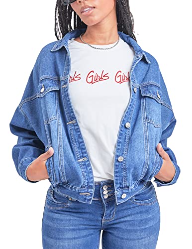 YMI Women's Junior 80's Denim Oversized Jacket