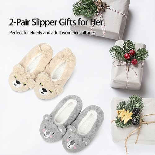 Image of DICUIRD Women's Animal Gripper Slipper Socks, Soft Sole Fuzzy Indoor House Socks