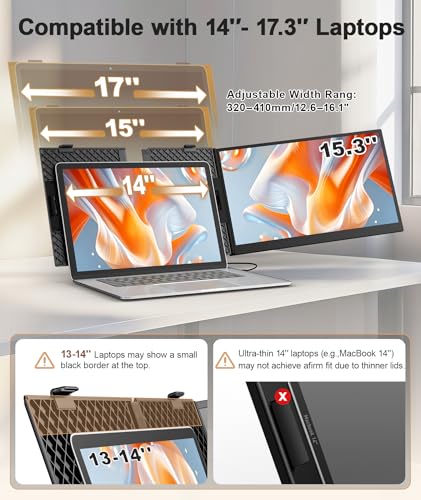 Image of 15.3 inch Laptop Screen Extender, Ultra-Thin 1200P Portable Monitor for 14 inch-17.3 inch Laptops, 1.76lbs Lightweight Dual Screen Extender Plug & Play, Works with Windows /Mac /Android /Chrome