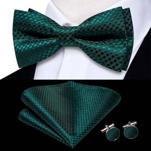 Image of Hi-Tie Bow Ties for Men Pre-Tied Pocket Square with Cufflinks Mens Bowtie Sets for Wedding Formal Party