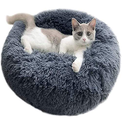 YOHAPPY Cama para Mascotas para Gatos y Perros, Cama para Perros Redonda súper Suave Cama Ovalada con Forma de Dona Cueva para Gatos y Perros pequeños y medianos (50 cm de diámetro) (Gris Oscuro)