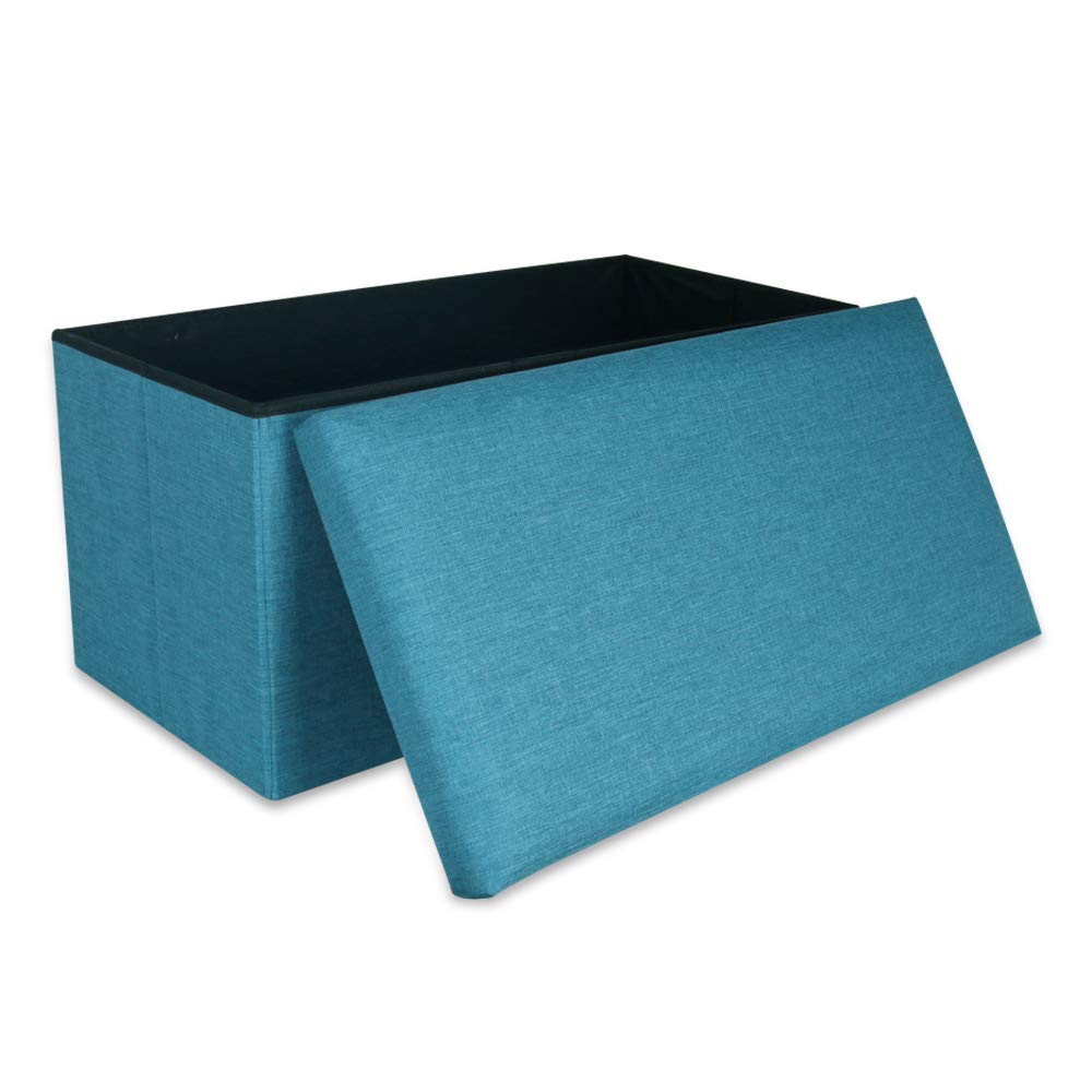 Storage Ottoman Bench Folding Ottomans with Storage Foot Rest Stool Bench Seat Foldable Storage Ottoman Padded with Memory Foam Lid Sofa Bed Bench for Space Saving 30x15x15 inch, Turquoise