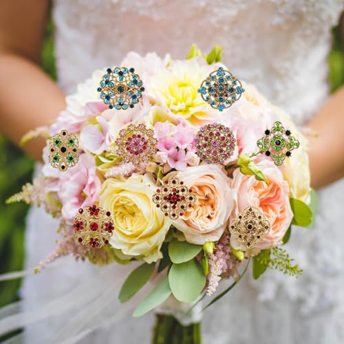 Image of 12 /36 Pieces Wedding Bouquet Brooches for Women Fashion, Rhinestone Bulk Flower Brooch Pins for Crafts
