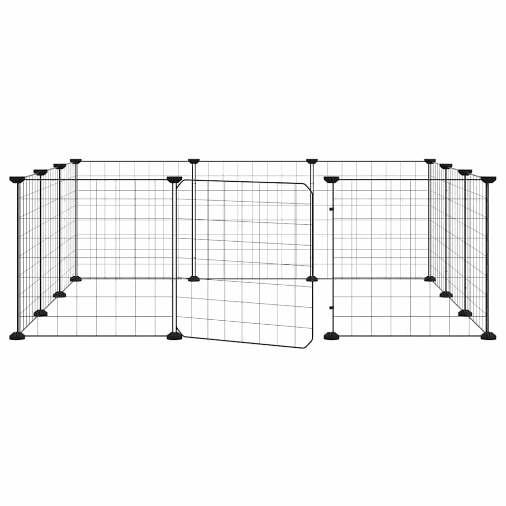 12-Panel-Haustierkäfig mit Tür Schwarz aus pulverbeschichtetem Stahl 35x35 cm Platten, 12-teiliges Kleintierkäfig Gehege für Kaninchenstall Nagerheim und Meerschweinchen Auslauf