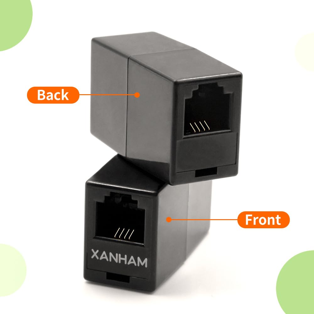 RJ11-Koppler (2 Stück) Telefonleitungskabelverbinder 6P4C Adapter gerade Verbindung Buchse auf Buchse für Telefonkabelverlängerung, schwarz, AV01103