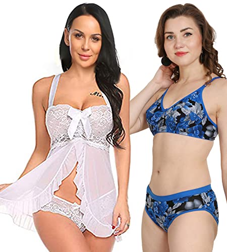 Image of Love Maker Babydoll Lingerie Bra Panty Set Undergarments for Women Honeymoon Nighties Small to 3XL