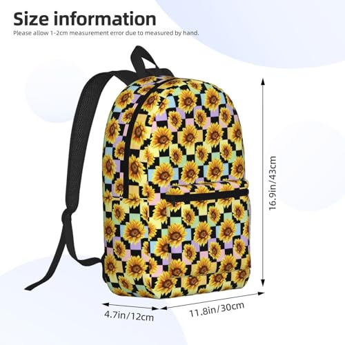 Sunflower Rainbow Pastel And Black Checker Fashionable Daypack 17 Inches Zippers Backpack Double Shoulder Bag for Women Men2