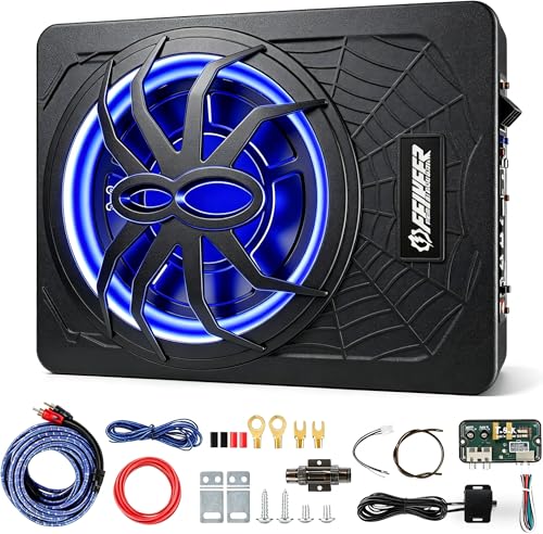 Feikeer 10'1200W UnderSeat Subwoofer, Powered Subwoofer Car Audio with Multicolor LED Lighting, Deep...