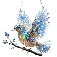 Crystal Sky Bluebird Stained Art Ornament,2D Flat Crystal Bird Sun Catcher,Vibrant Stained Glass Window Hangings, Hanging Garden Ornaments Outdoor,Elegant Glass Ornaments for Windows, Holiday Decor