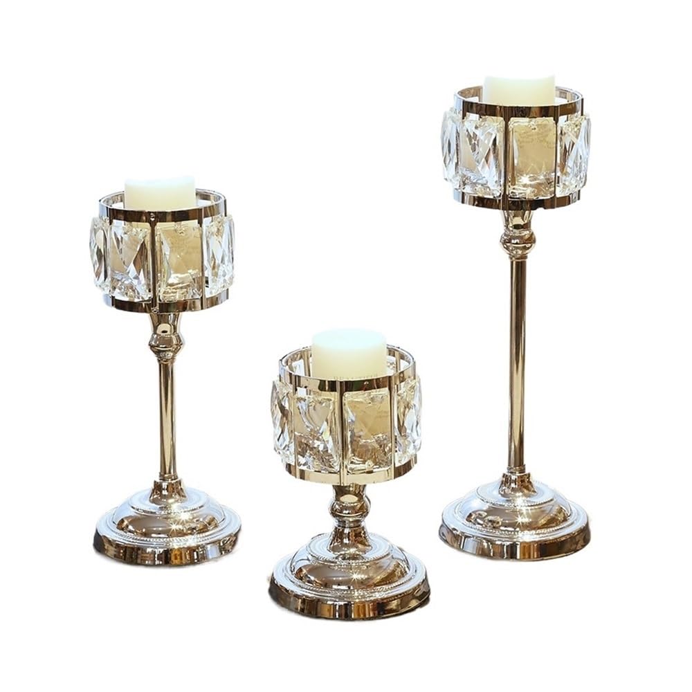 Candelabros Candelabro de Hierro y Cristal de 3 Piezas, decoración de Mesa Moderna, candelabro de Regalo Decoración del hogar(Silver)